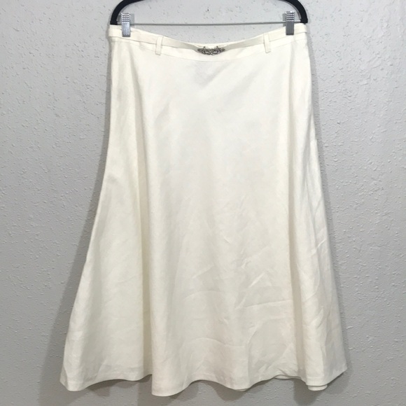 Lauren Ralph Lauren Vintage Off-White A-Line Linen Skirt with Rhinestone Belt